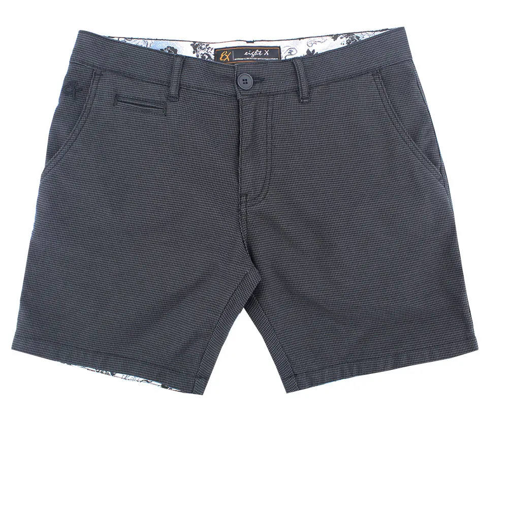 Brown Grey Slim Fit Textured Shorts