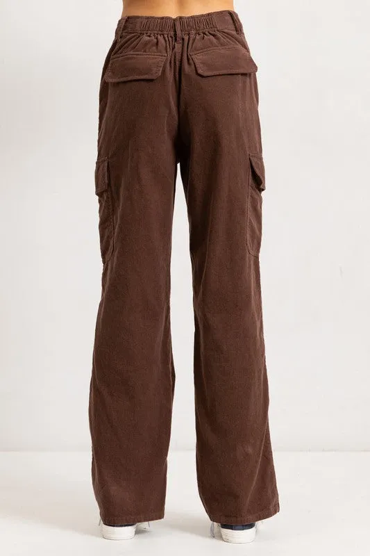 Brown High Rise Straight Fit Corduroy Cargo Pants