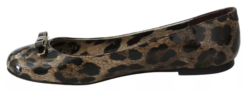 Brown Leopard Ballerina Flats Leather Shoes