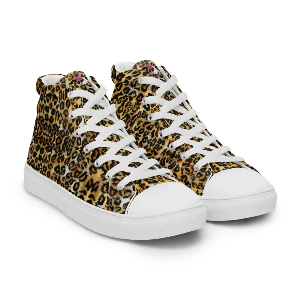 Brown Leopard Men's High Top, Leopard Animal Print Men’s High Top Canvas Sneaker Shoes (US Size: 5-13)