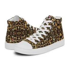 Brown Leopard Men's High Top, Leopard Animal Print Men’s High Top Canvas Sneaker Shoes (US Size: 5-13)