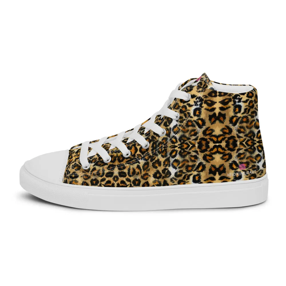 Brown Leopard Men's High Top, Leopard Animal Print Men’s High Top Canvas Sneaker Shoes (US Size: 5-13)