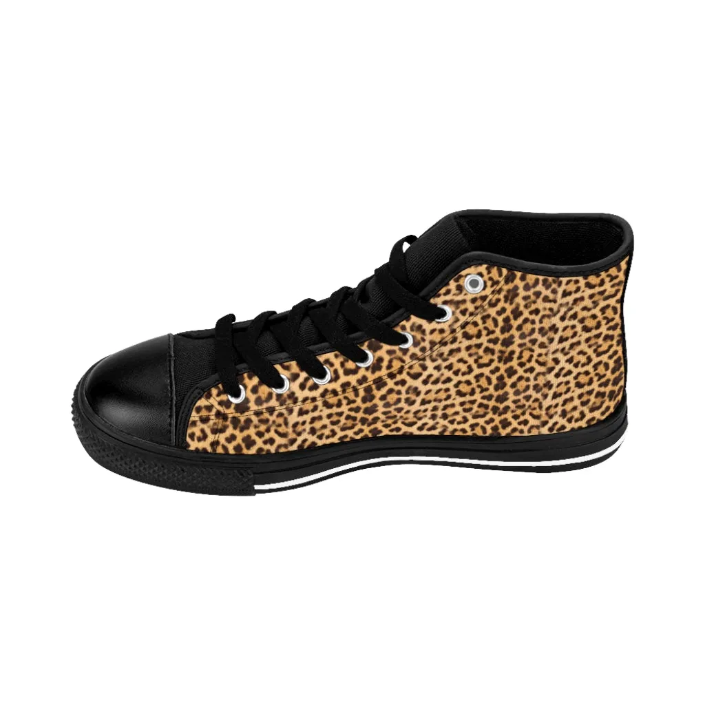 Brown Leopard Men's Tennis Shoes, Animal Print Designer Best High-top Sneakers For Men