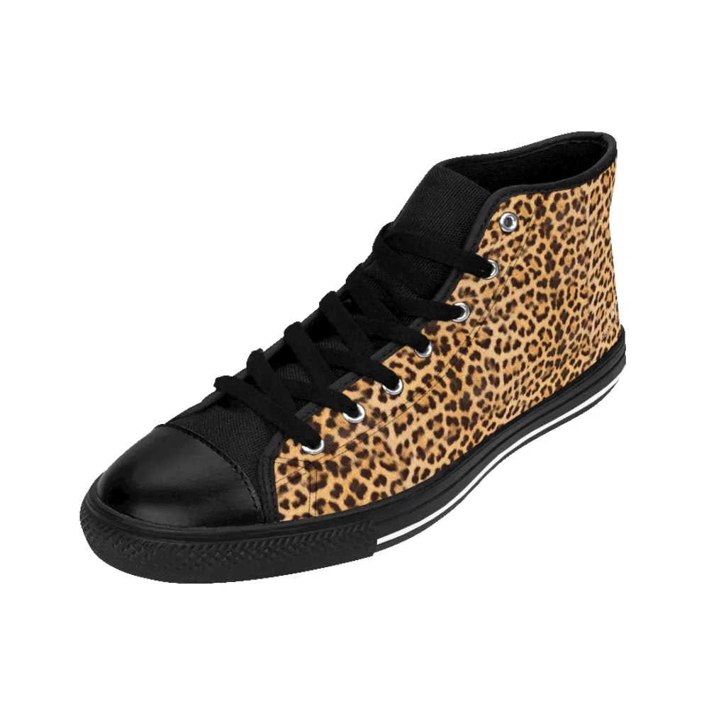 Brown Leopard Men's Tennis Shoes, Animal Print Designer Best High-top Sneakers For Men