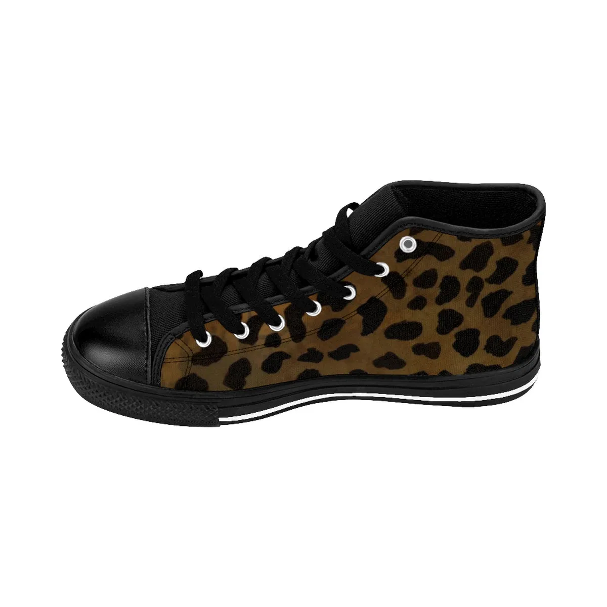 Brown Leopard Print Men's Sneakers, Best Designer High-top Fashion Lace Up Fashion Tennis Shoes