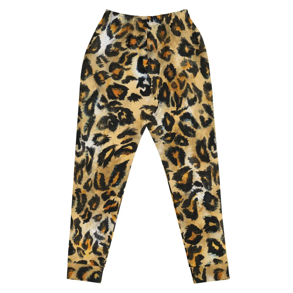 Brown Leopard Print Women's Joggers, Skinny Animal Print Ladies Soft Sweatpants-Made in EU