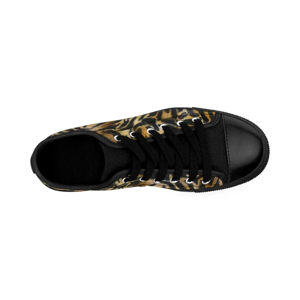 Brown Leopard Print Women's Sneakers, Brown Animal Print Fashion Tennis Canvas Shoes For Ladies