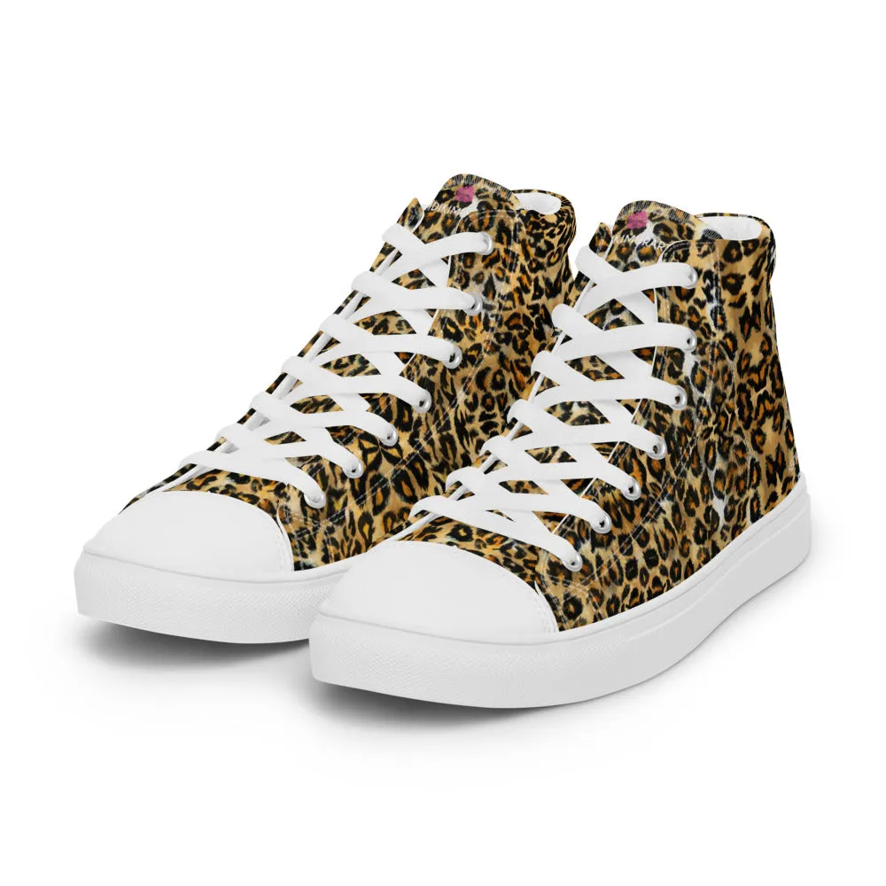 Brown Leopard Women's Sneakers, Sexy Animal Print Premium High Top Tennis Shoes For Ladies