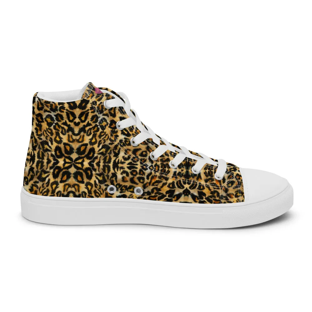 Brown Leopard Women's Sneakers, Sexy Animal Print Premium High Top Tennis Shoes For Ladies