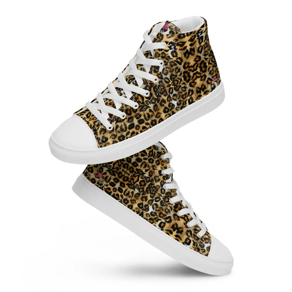 Brown Leopard Women's Sneakers, Sexy Animal Print Premium High Top Tennis Shoes For Ladies