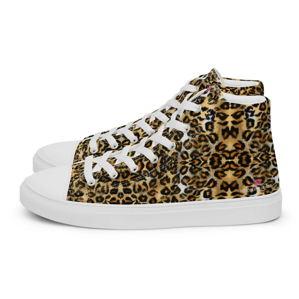 Brown Leopard Women's Sneakers, Sexy Animal Print Premium High Top Tennis Shoes For Ladies