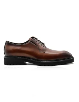 BROWN POLISHED LEATHER DERBY SHOES – CHISEL TOE – LUG SOLE