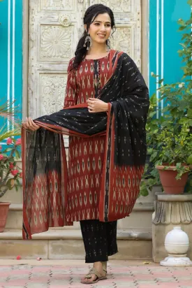 Brown Rayon Blend Straight Kurta Pant With Dupatta