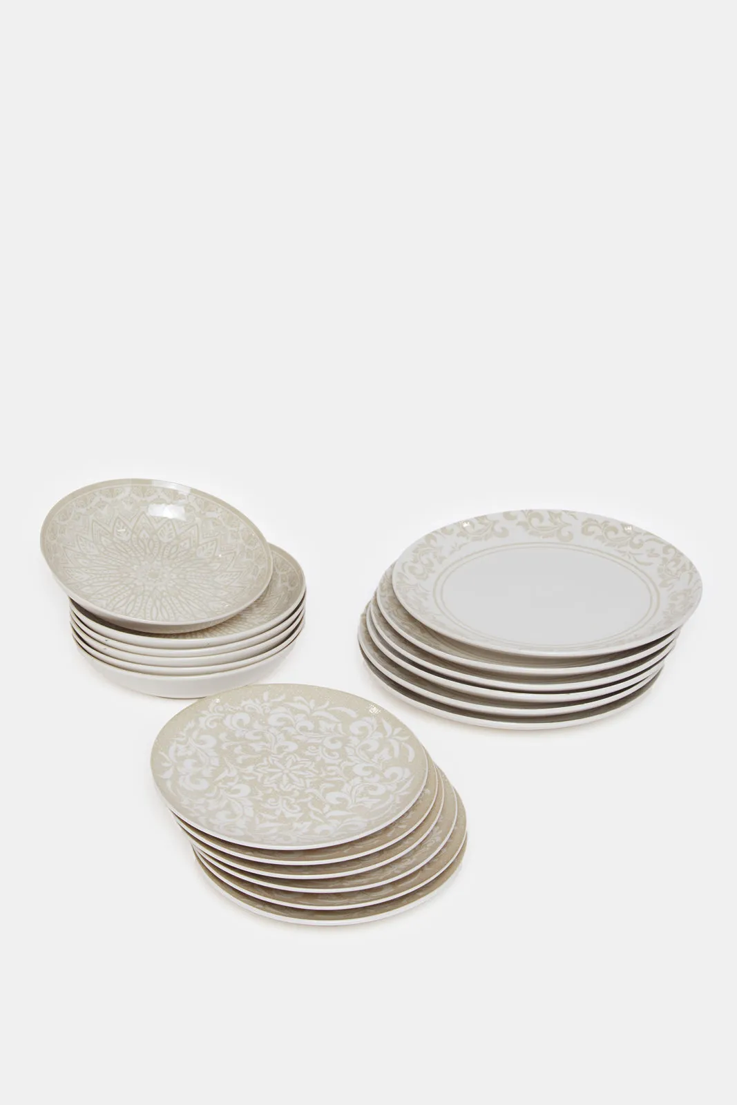 Brown Round Floral Dinner Set (18 Piece)