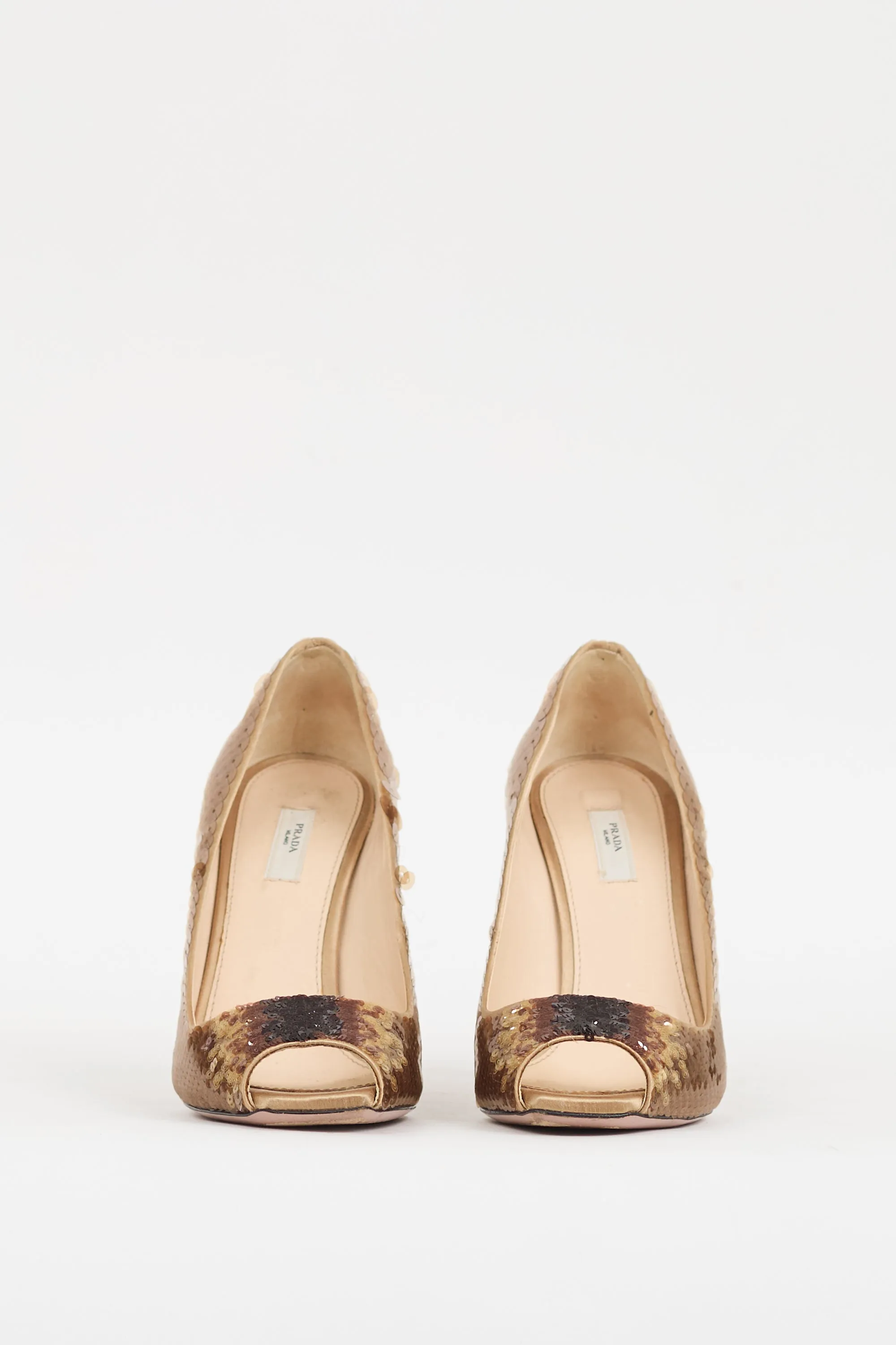 Brown Sequin Peep Toe Pump