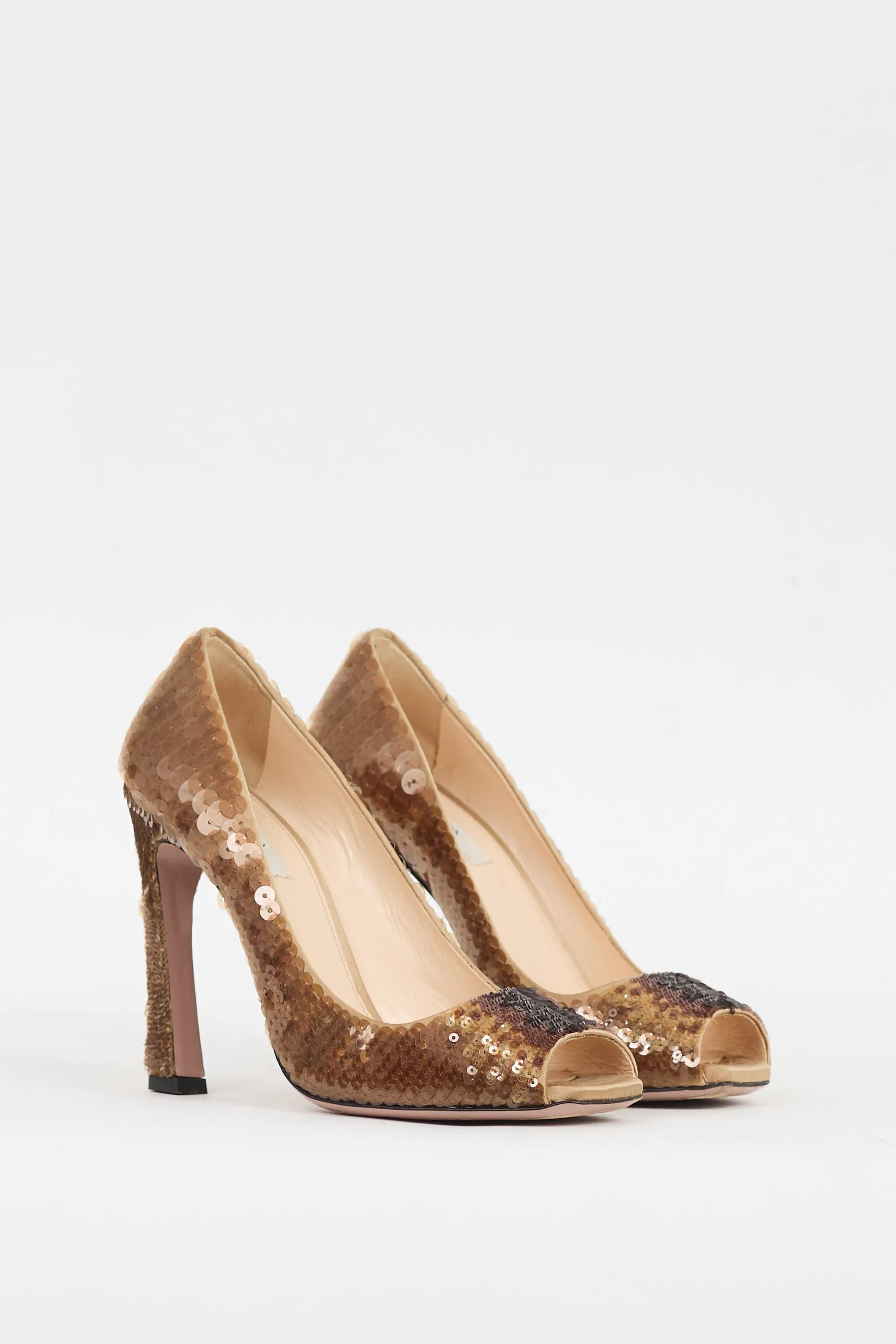 Brown Sequin Peep Toe Pump