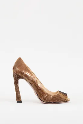 Brown Sequin Peep Toe Pump