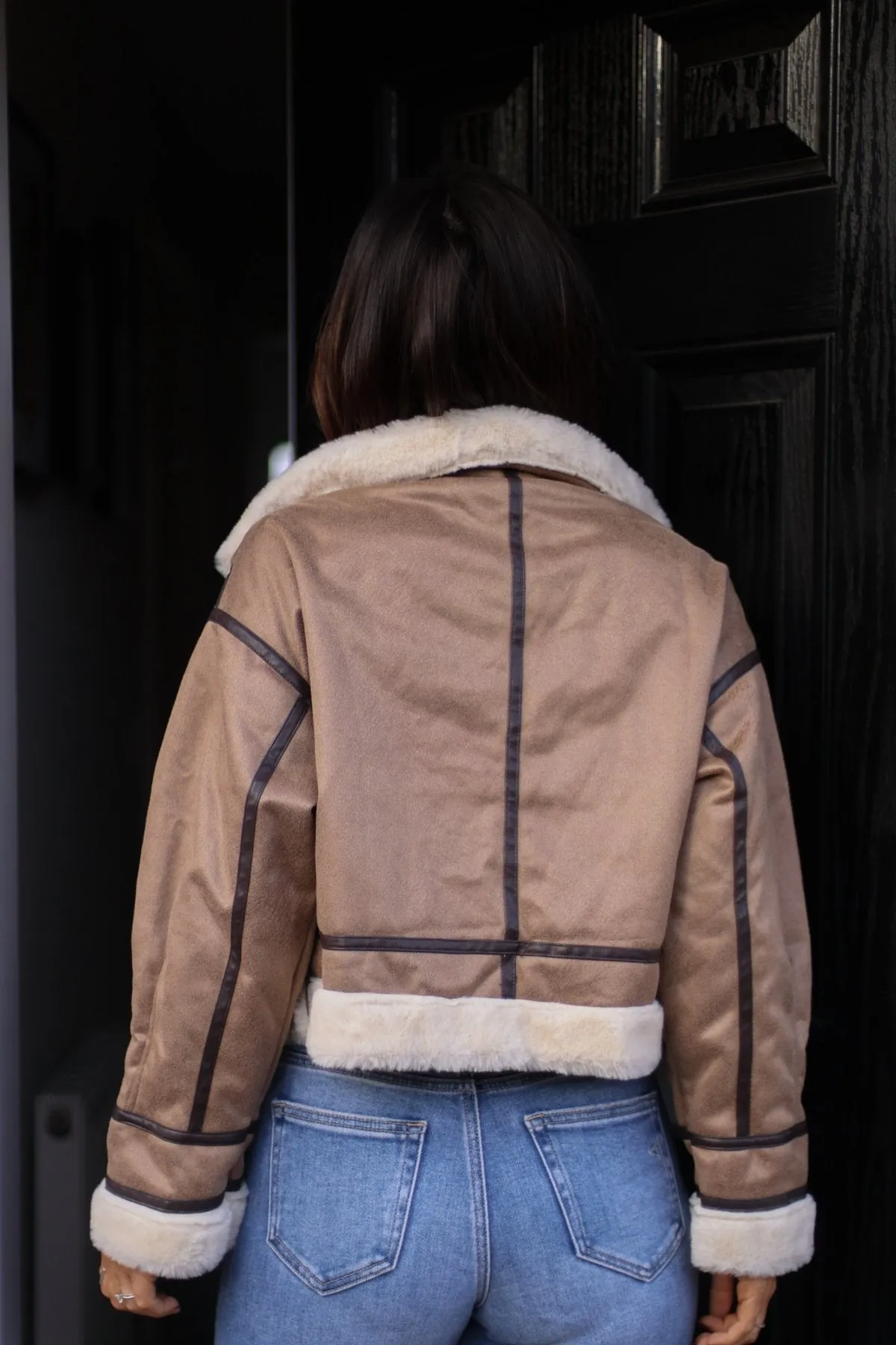 Brown Sherpa Lined Suede Jacket