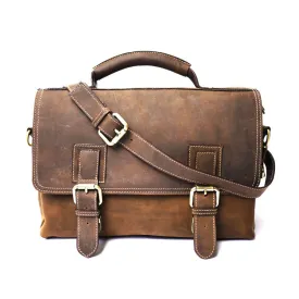 Brown Stone Leather Bag Vintage Satchel Oil Nubuck - Dark Brown