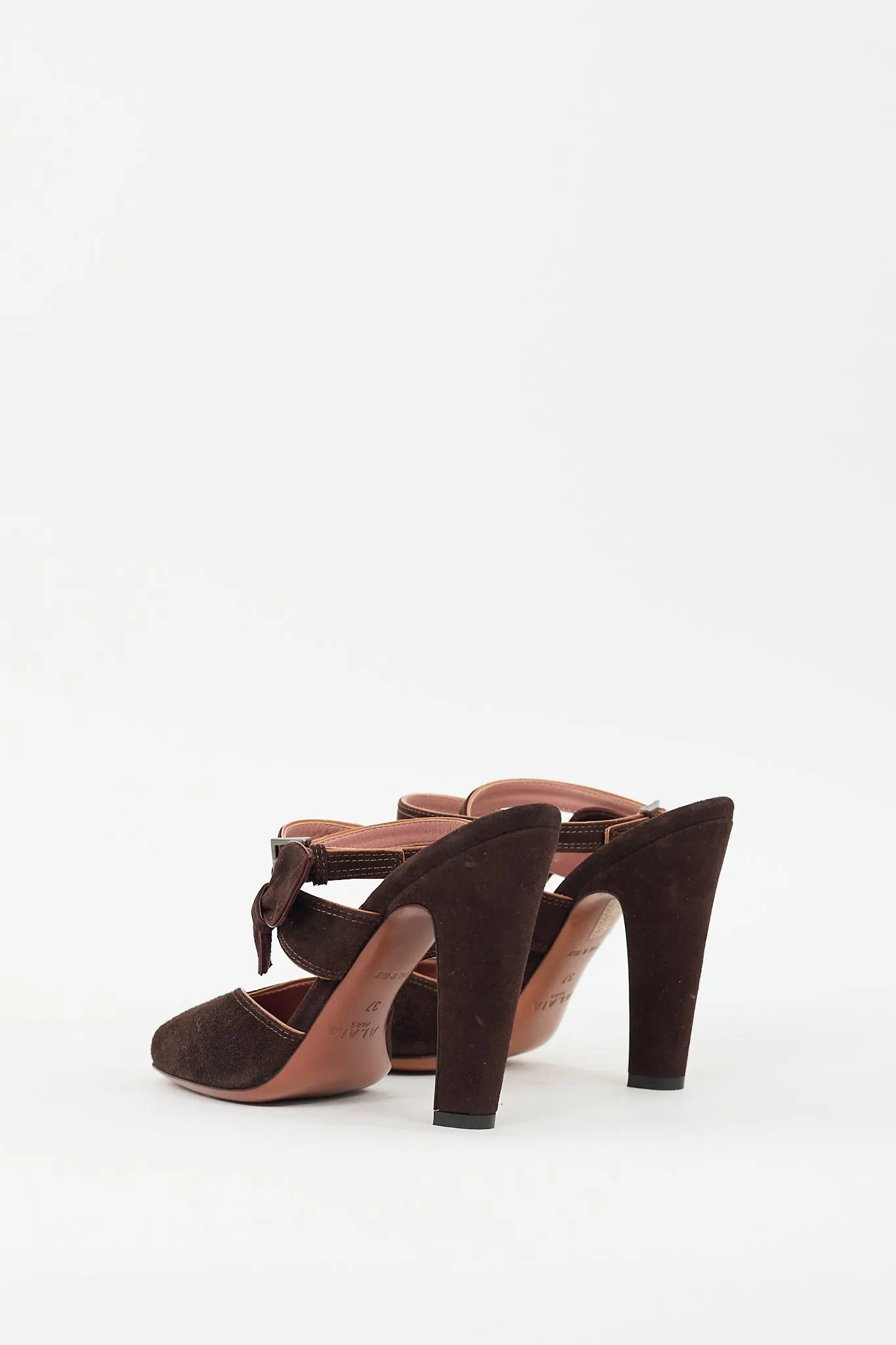 Brown Suede Peep Toe Pump