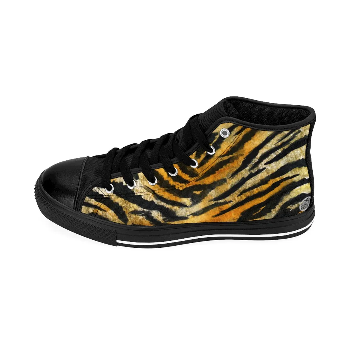 Brown Tiger Stripe Women's Sneakers, Chic Animal Print Designer High Top Tennis Shoes