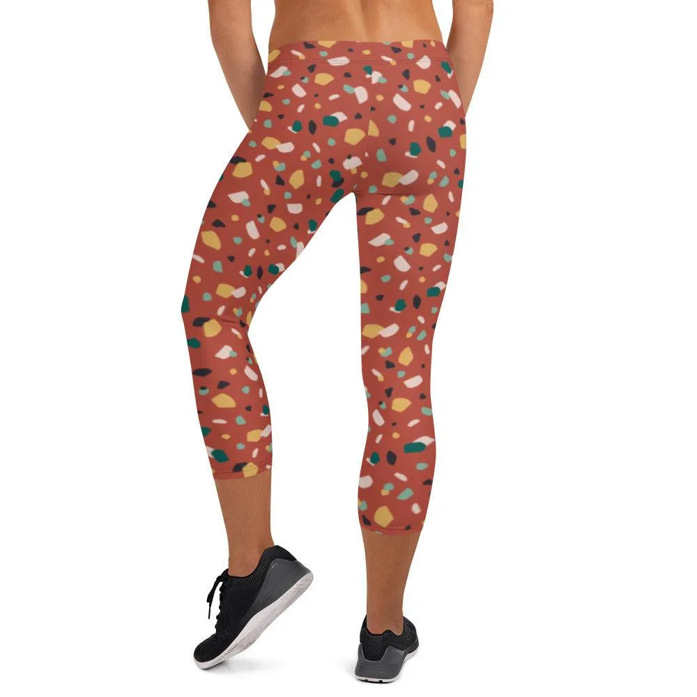 Brown Tropical Pattern Women's Capri Leggings