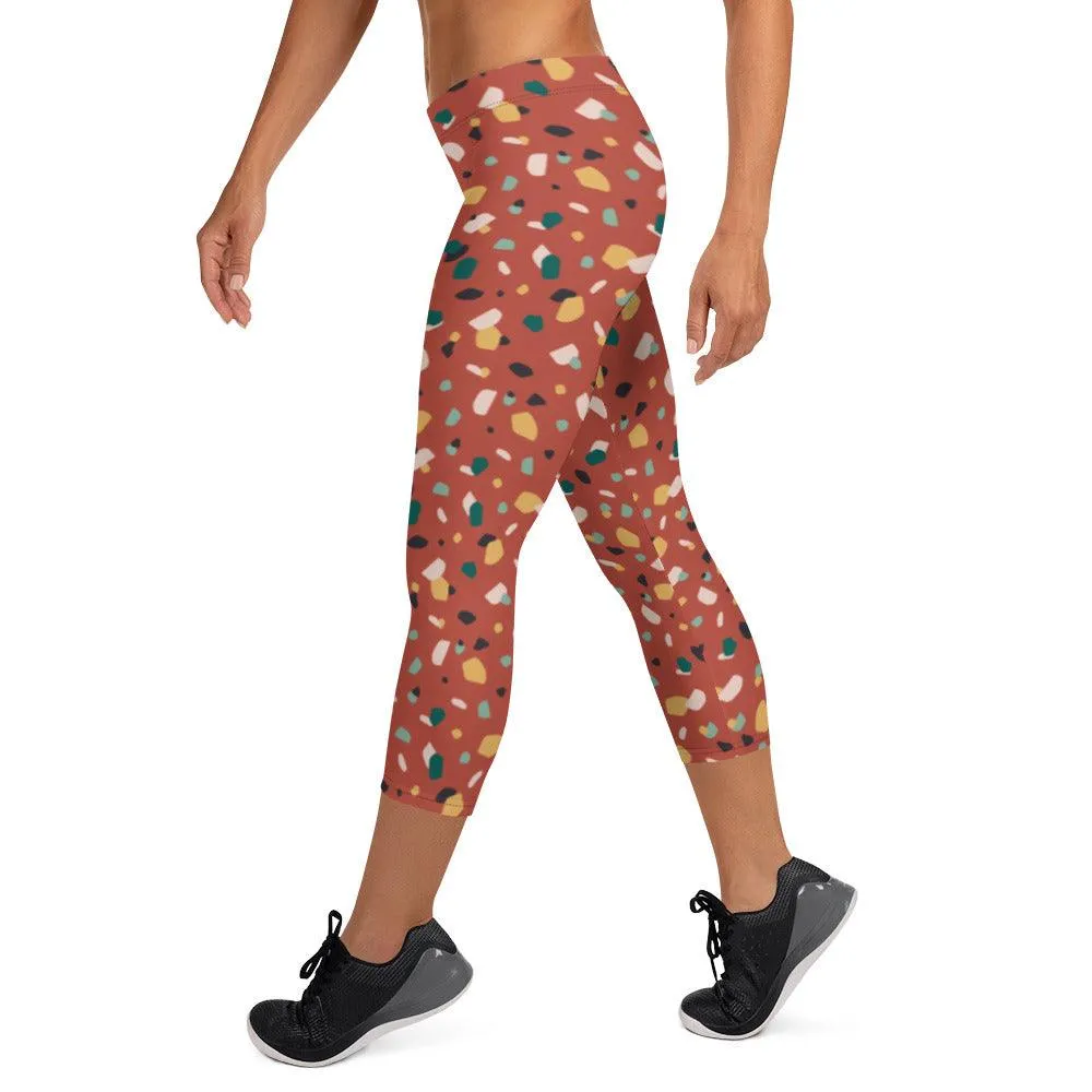 Brown Tropical Pattern Women's Capri Leggings