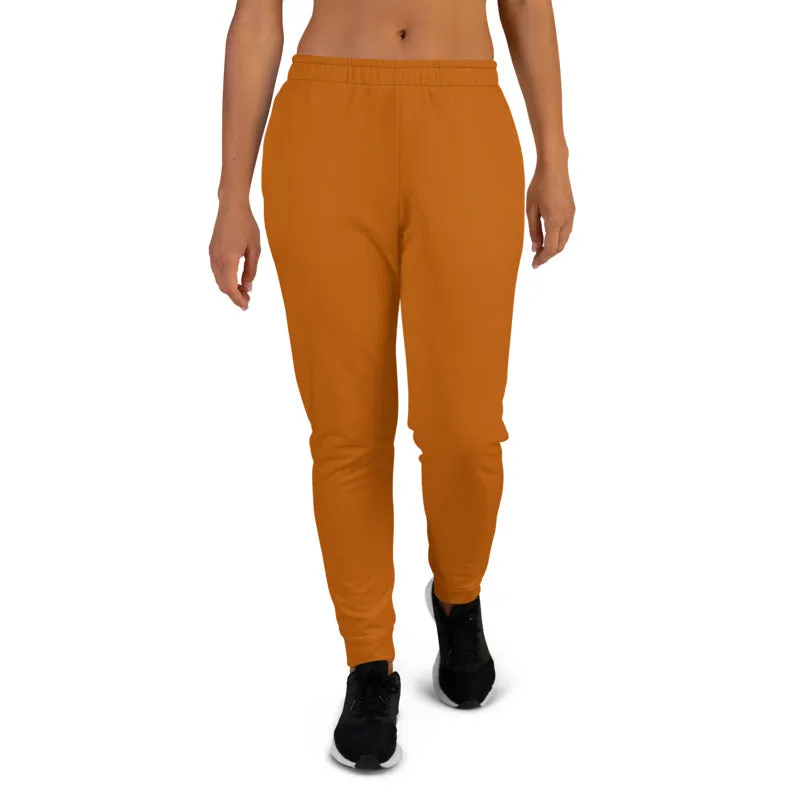 Brown Women's Joggers, Solid Color Premium Slim Fit Soft Lightweight Sweatpants-Made in EU