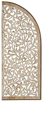 BROWN WOODEN FLORAL HANDMADE ARCHED WALL DECOR WITH INTRICATE CARVINGS