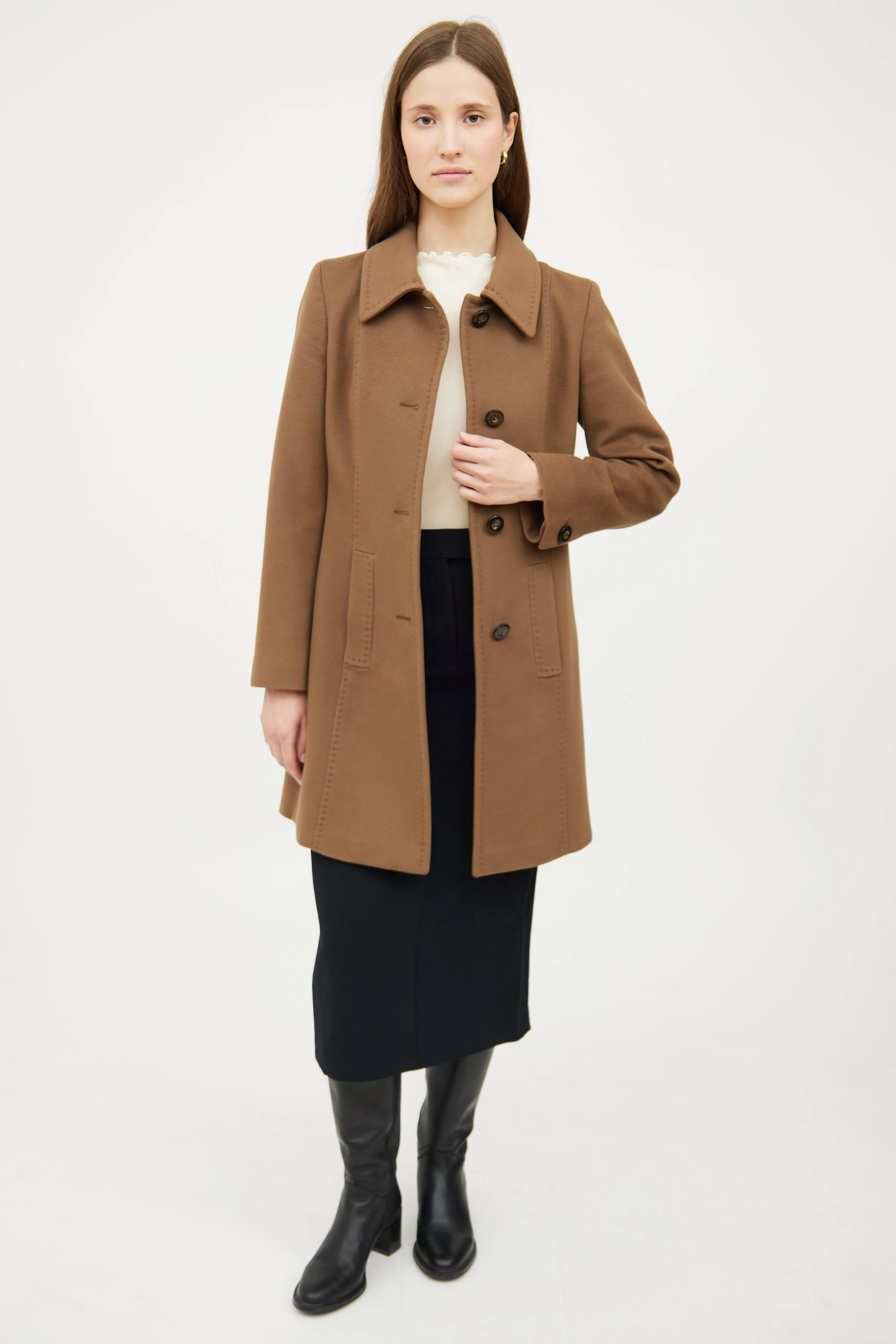 Brown Wool Midi Coat