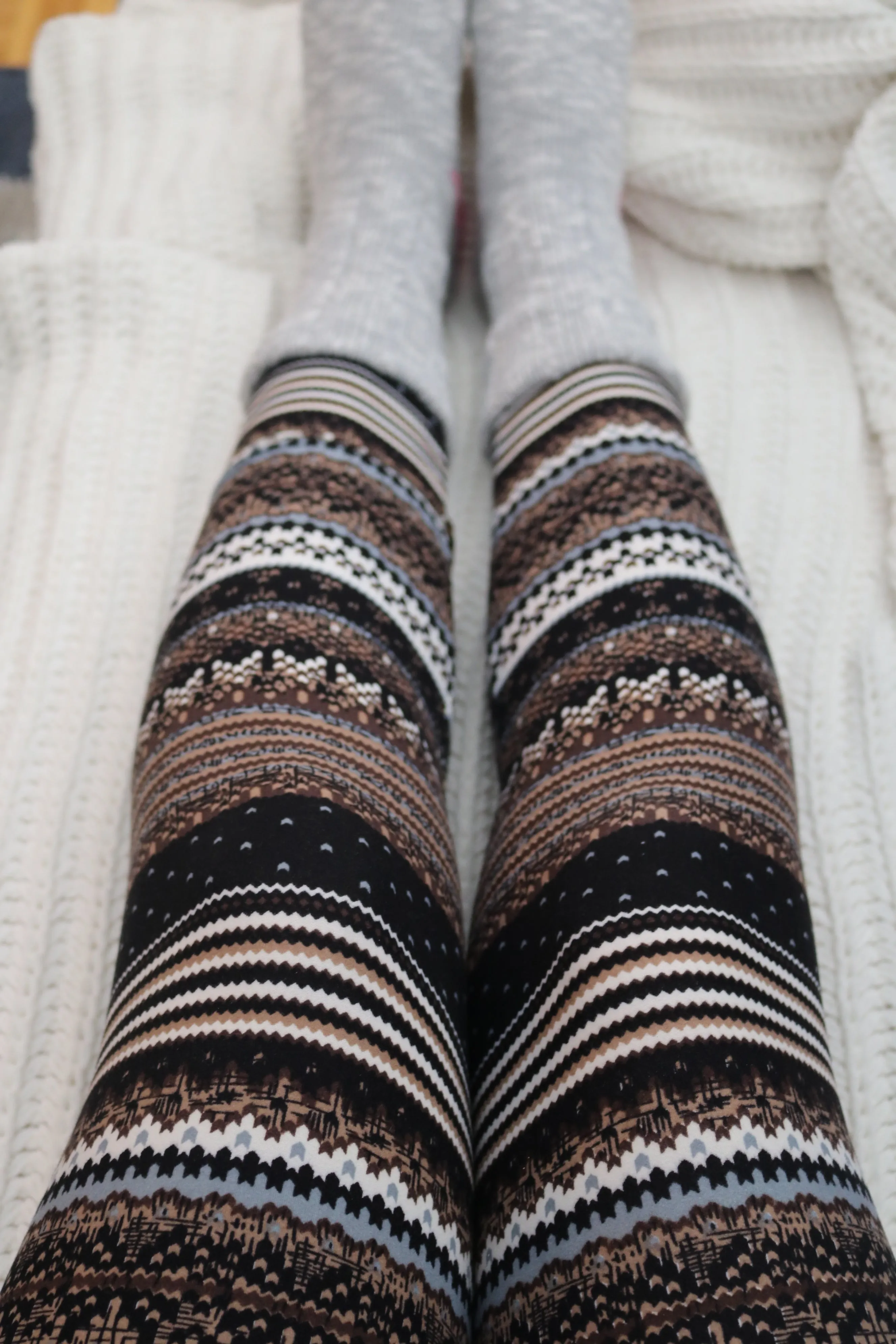 Brown/Grey Nordic Christmas Print QUEEN SIZE Leggings