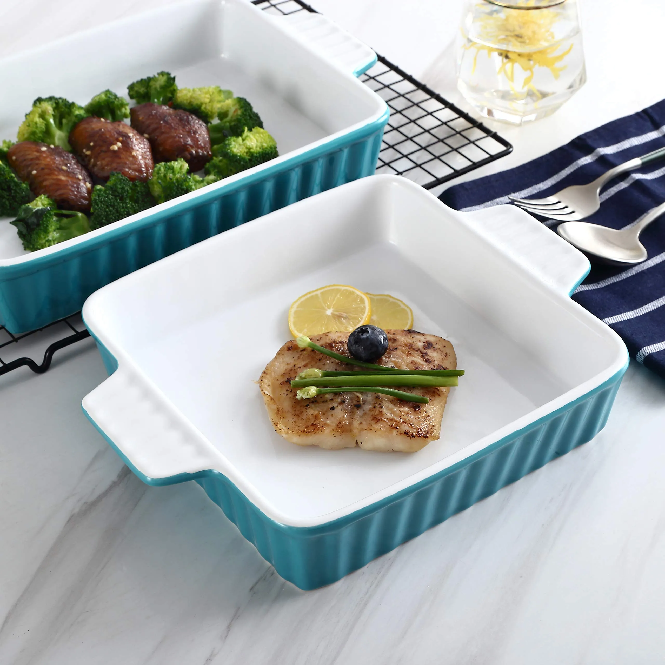 Bruntmor Set Of 2 Rectangular Bakeware Set Ceramic Baking Pan Lasagna Pans for Baking, 9.5