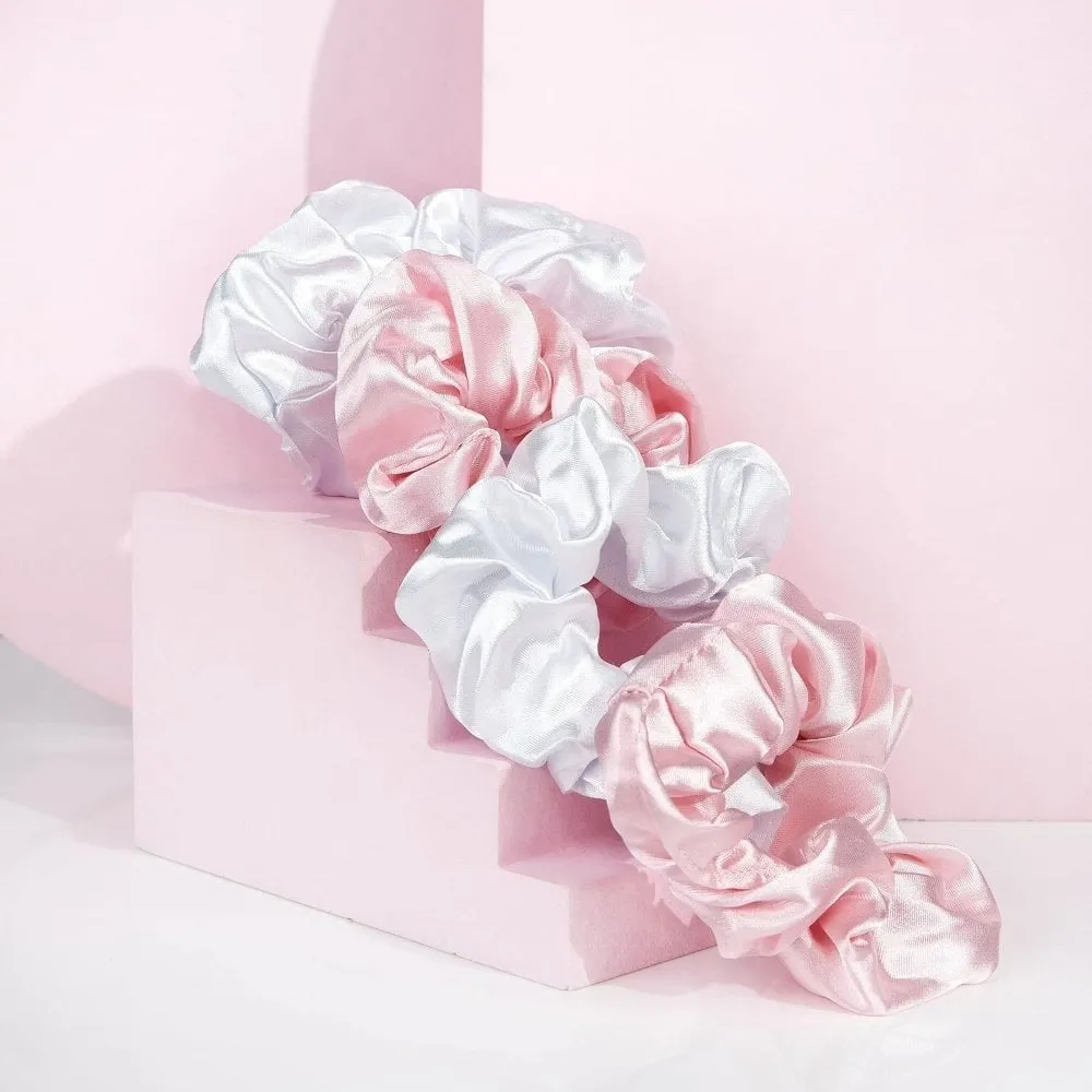 Brushworks Pink & White Satin Scrunchies Pack of 4