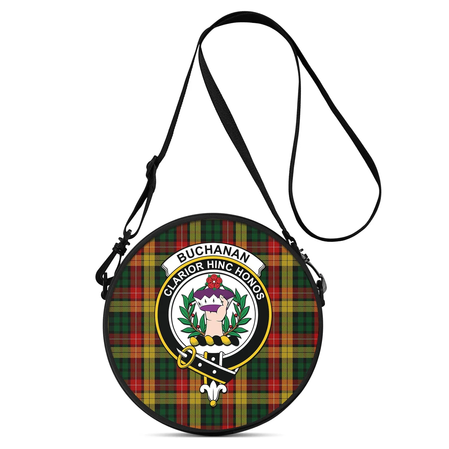 Buchanan Tartan Round Satchel Bags with Family Crest