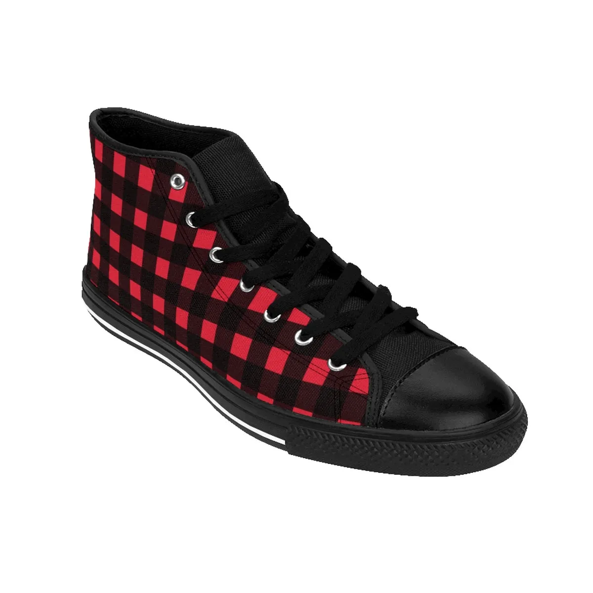 Buffalo Red Men's Sneakers, Plaid Print High-top Sneakers Running Shoes(US Size: 6-14)