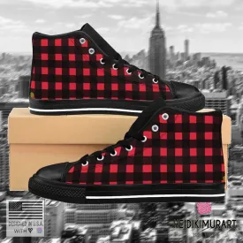 Buffalo Red Men's Sneakers, Plaid Print High-top Sneakers Running Shoes(US Size: 6-14)