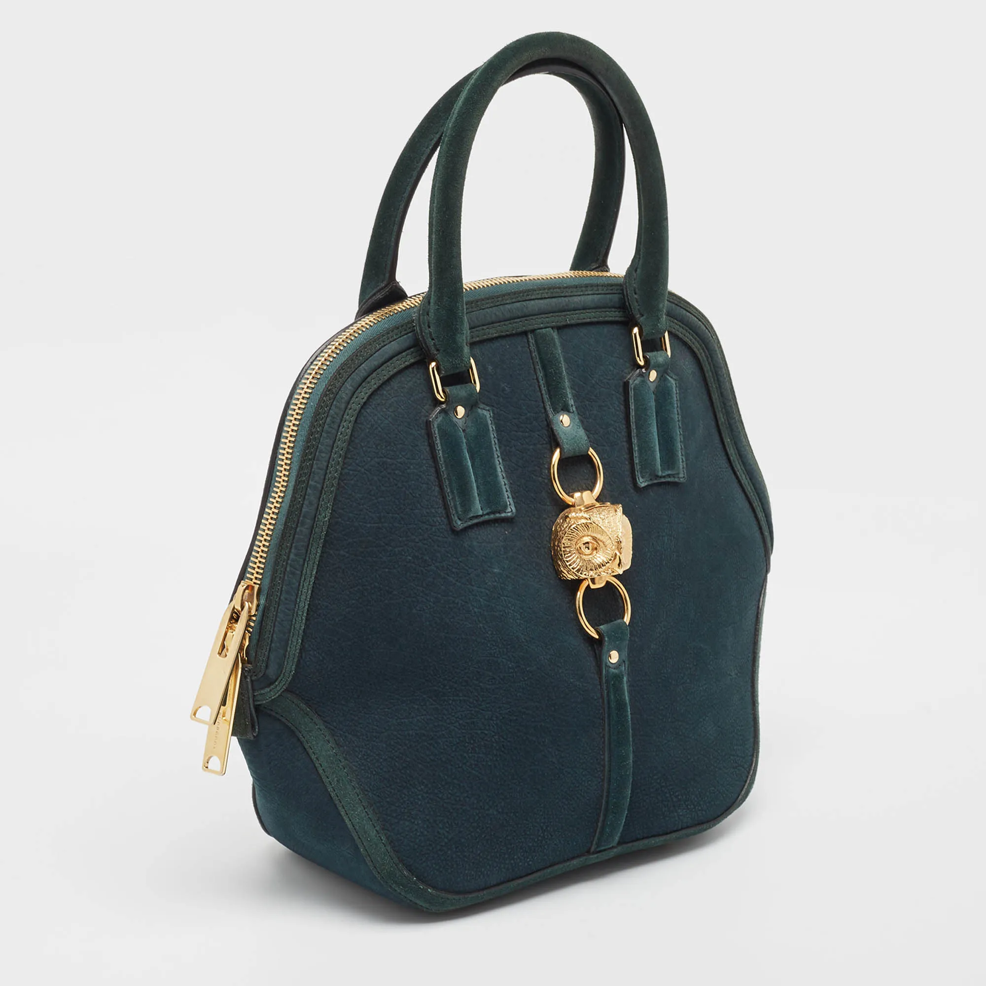 BURBERRY Dark Green Nubuck Leather Orchard Satchel