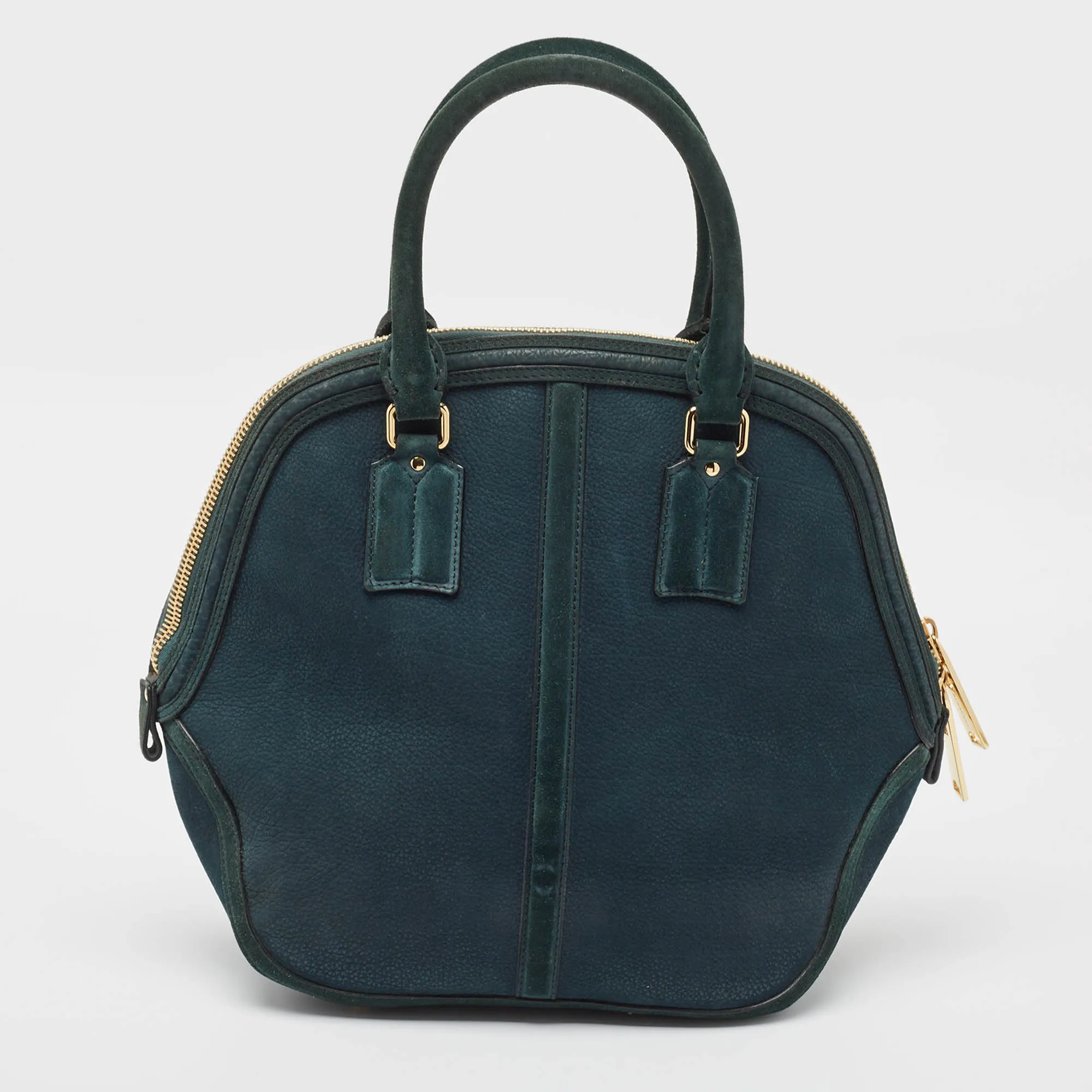 BURBERRY Dark Green Nubuck Leather Orchard Satchel