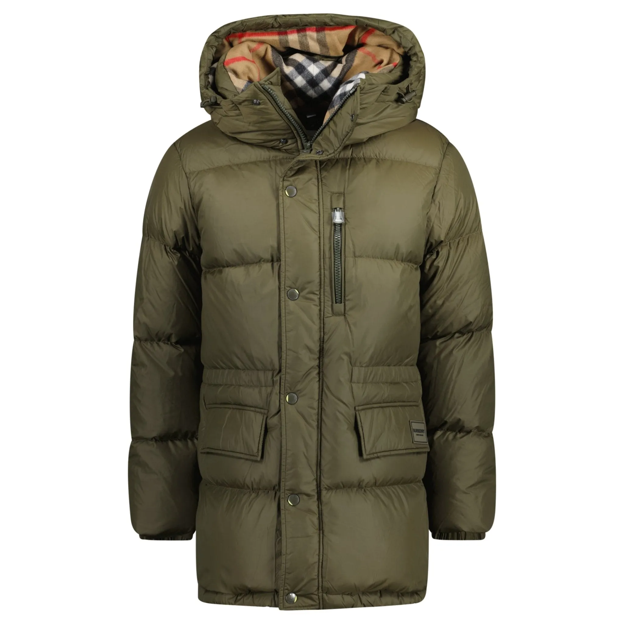 Burberry 'Haworth' Hooded Check Down Jacket Khaki