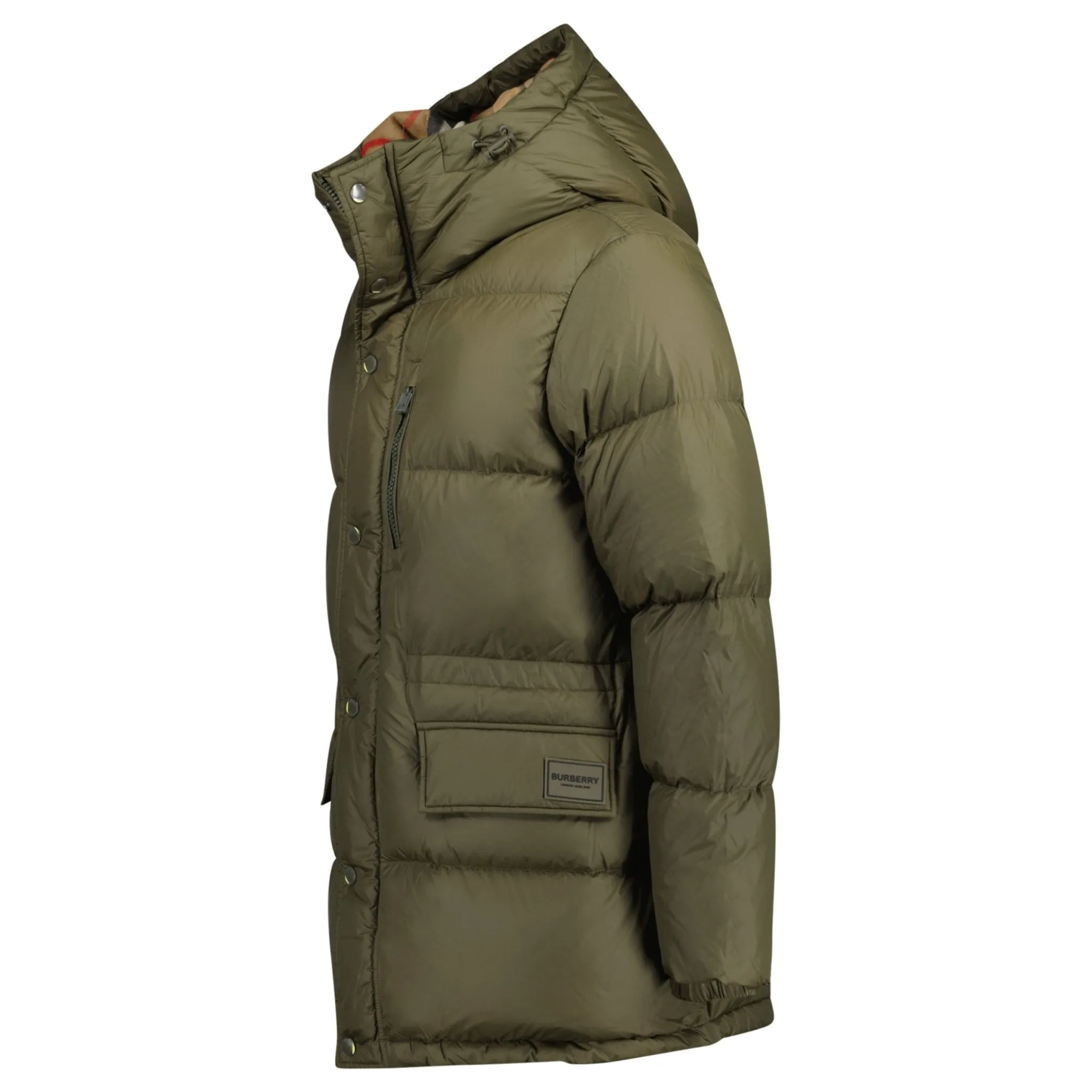 Burberry 'Haworth' Hooded Check Down Jacket Khaki