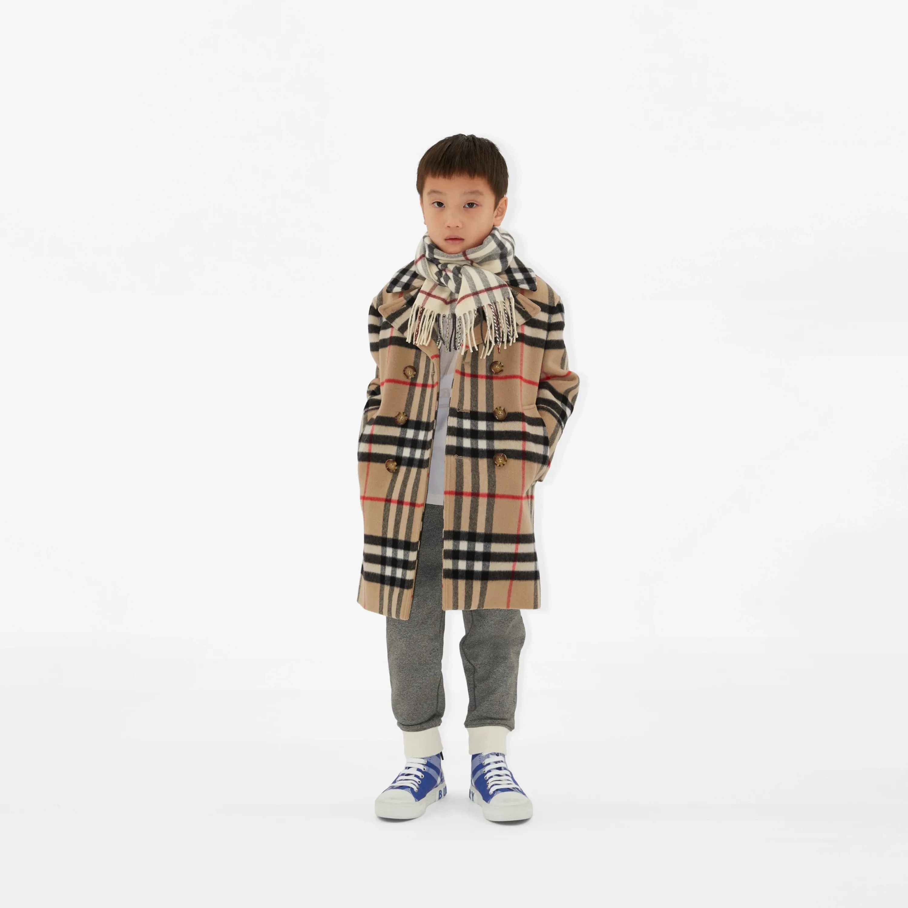 Burberry Kids Heritage Check Cashmere Scarf in Beige