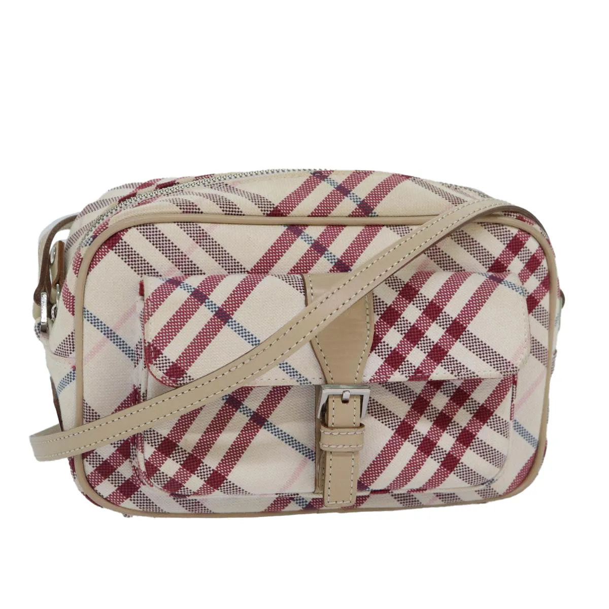 BURBERRY Nova Check Blue Label Shoulder Bag Canvas White  87637