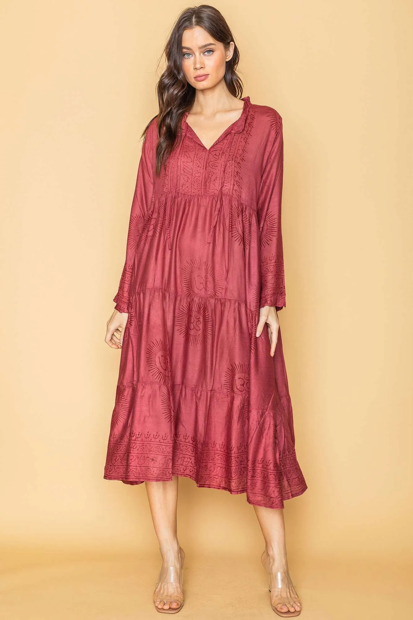 Burgundy Bohemian Onesize Gauze Dress