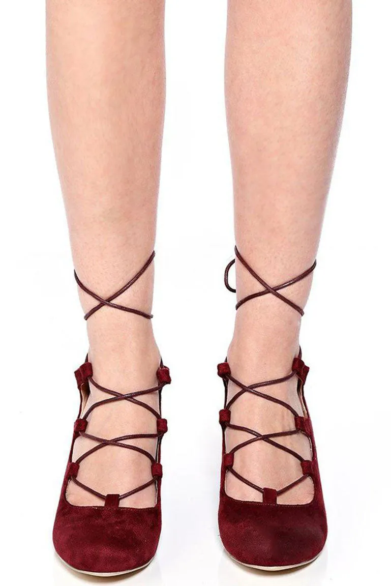 Burgundy Lace Up Wedge