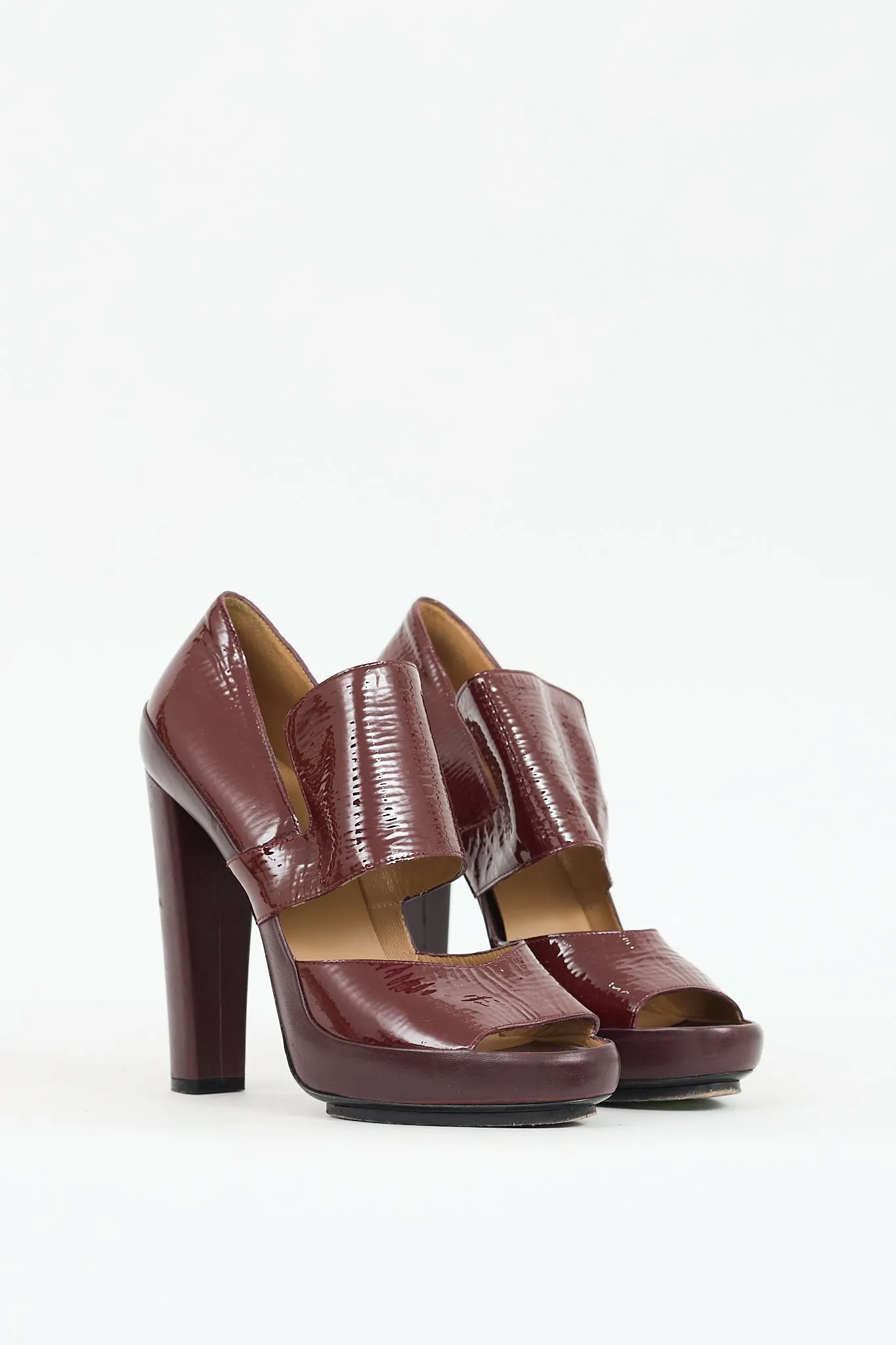 Burgundy Patent & Leather Cutout Pump