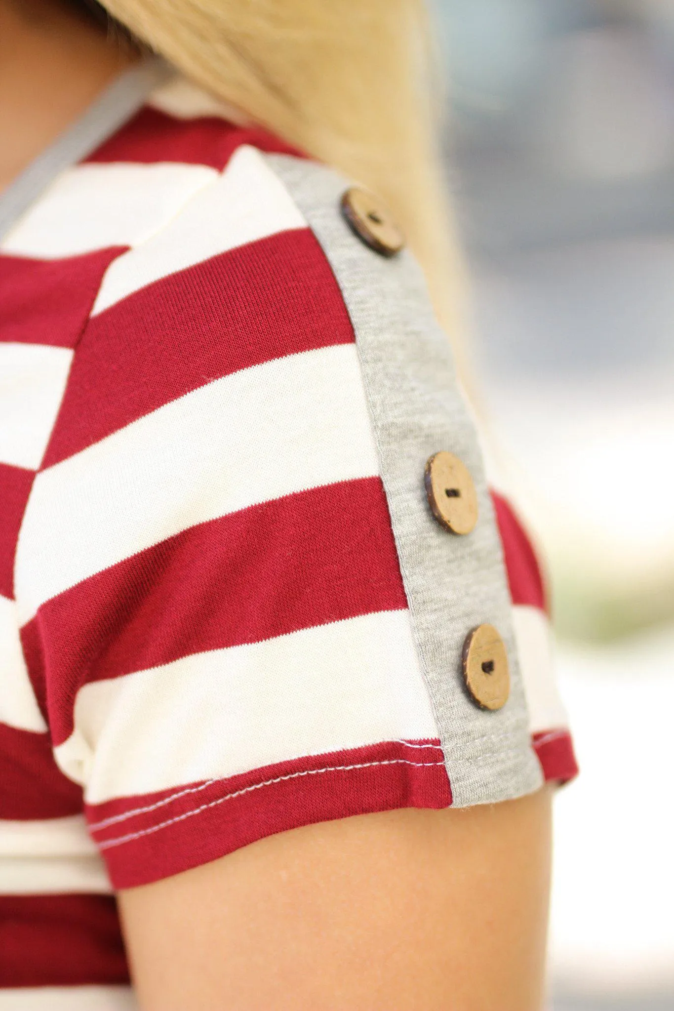 Burgundy Striped Top with Pocket