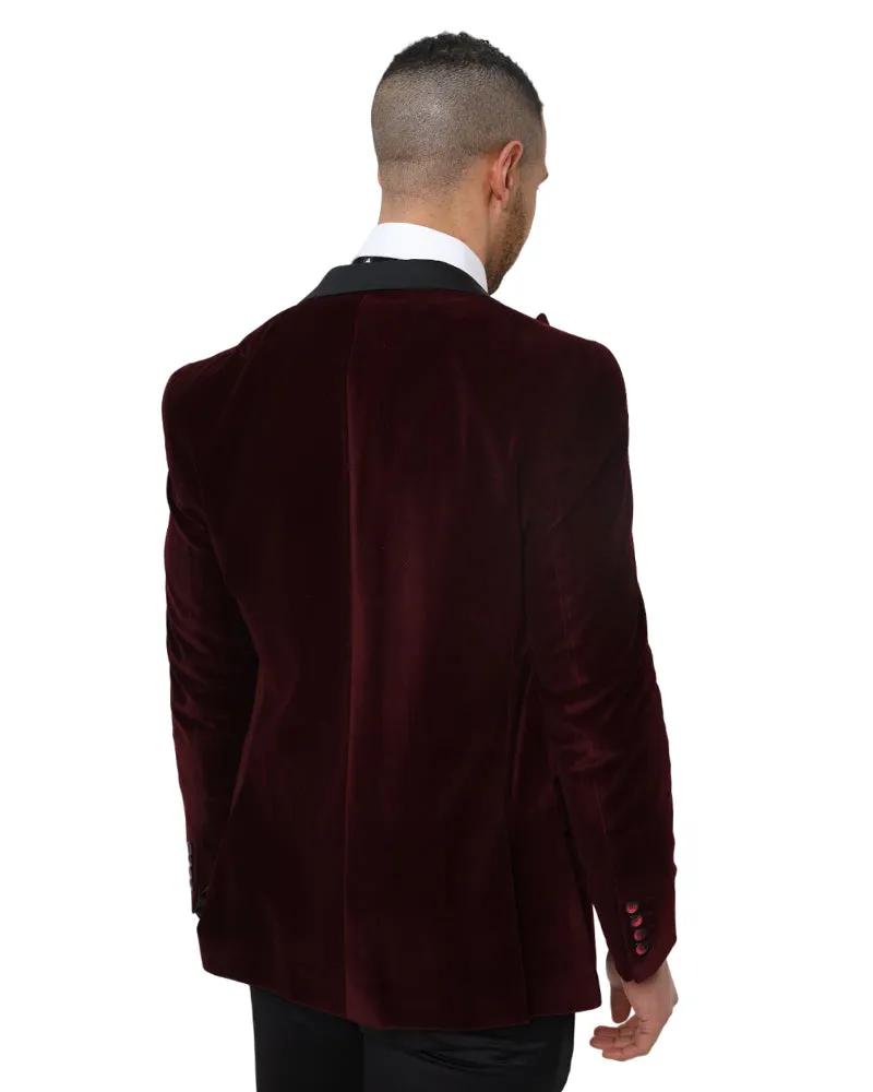 Burgundy Velvet Feel Plain Blazer