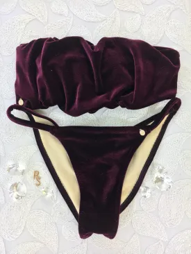 Burgundy Wine Velvet Seamless Strapless Bikini Brazilian Cheeky size small bottoms, one size top (final sale)