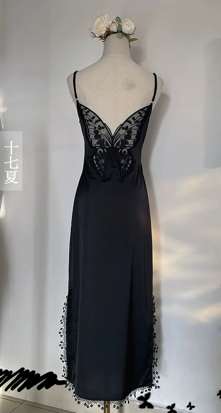 Butterfly Slip Dress 蝴蝶衬裙 Qipao Satin Lace Low Back Petticoat