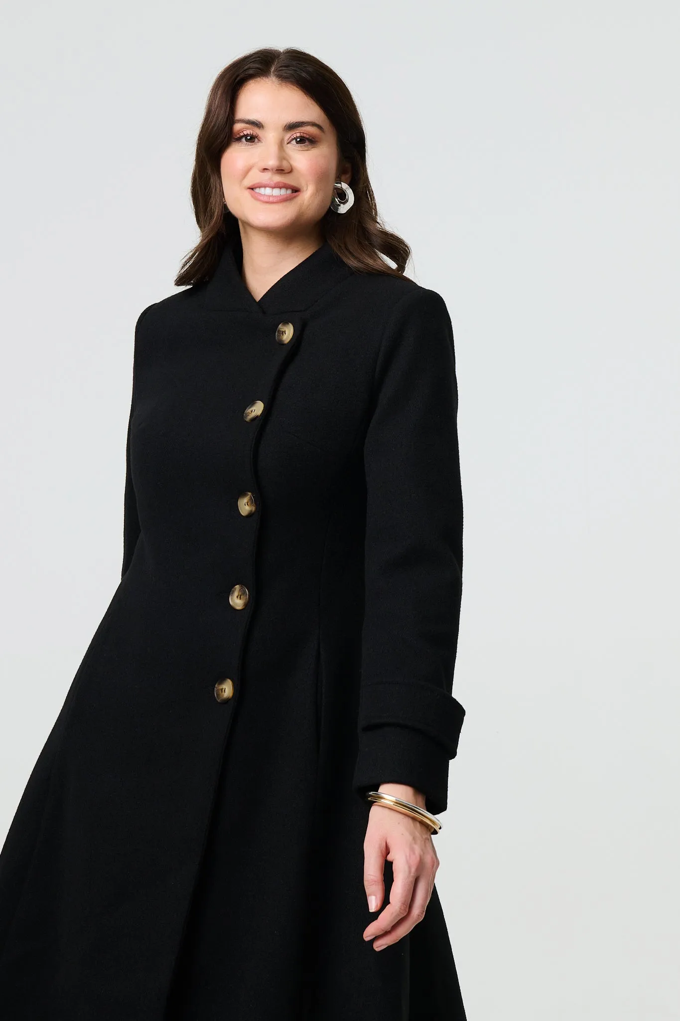 Button Front Funnel Neck Coat